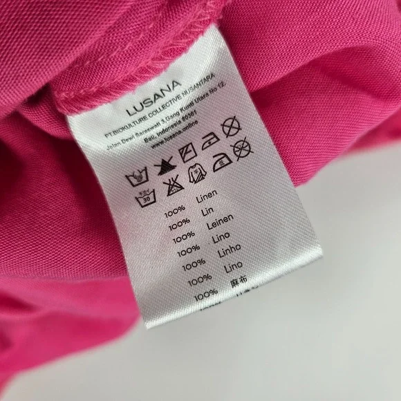 Lusana Kyra Dress Pink Linen Sleeveless Fit & Flare Tiered Open Back Mini NWT 6 - Picture 7 of 8